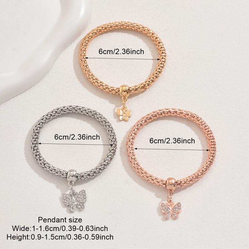 3Pcs Of Life Elastic Bracelet Set For Women Crystal Owl Key Lock Music Note Butterfly Heart Charm Bangle Jewelry