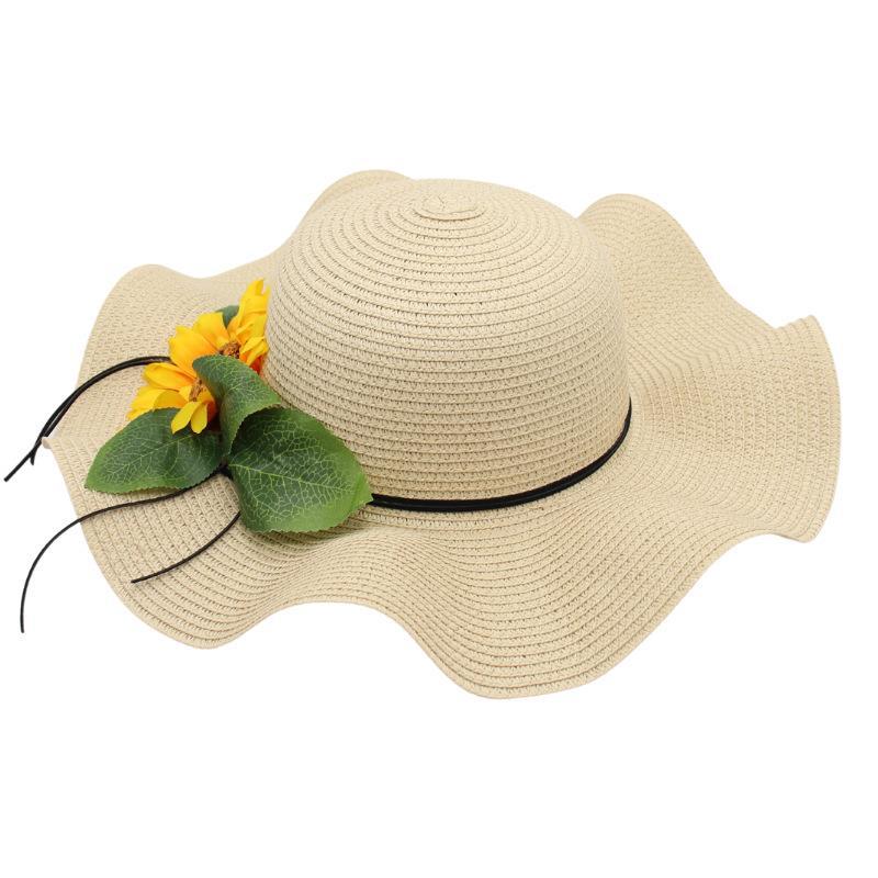 Straw Hat Ladies Straw Hat Vacation Sun Protection Sun Hat Wave Edge Knitted Hat Flower Sun Hat