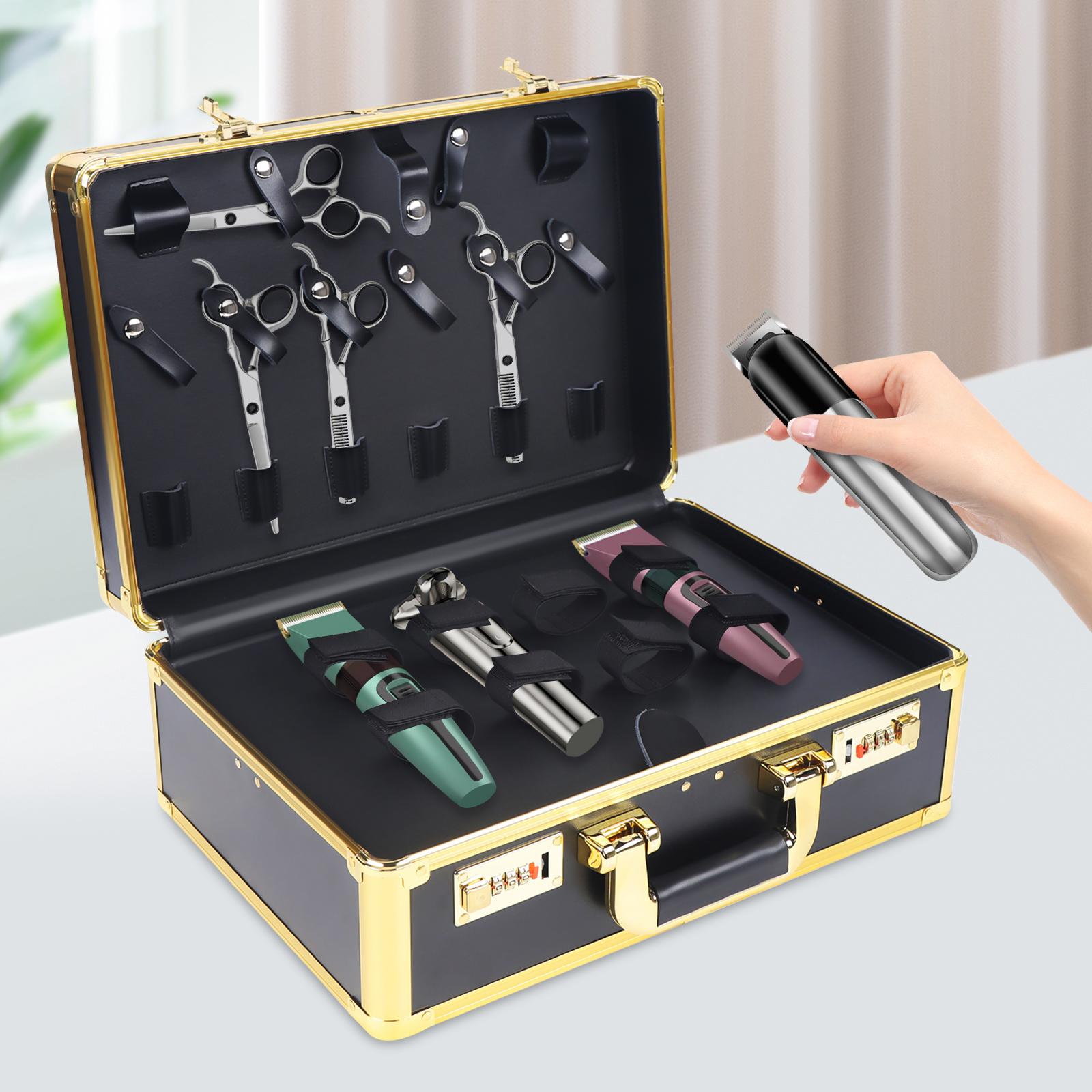 

Professional Hair Stylist Tool Case, Gold Makeup Organizer with Mirror, Portable Beauty Storage Box for Cosmetics & Barber Tools чорний