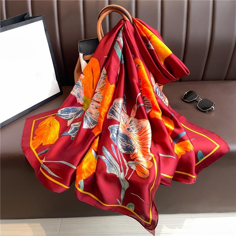 Lily Luxury Temperament Scarf New Silk Scarf Long Large Size Travel Shawl Sunscreen