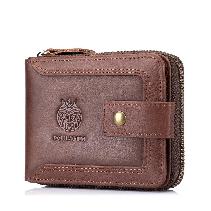 Brand 100% Cowhide RFID Anti-theft Brush Horizontal Wallet Retro Luxury Men's Short Wallets Multi-card Slot Coin Purse