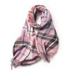 Dzianinowy gruby nadruk ciepły zimowy szalik nowy damski wzór w kratę Pashmina szale szal kaszmirowy Wrap szaliki z frędzlami