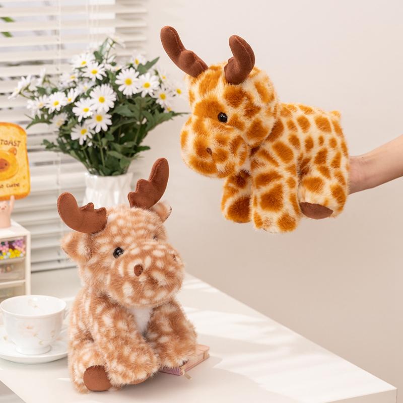 Cute Spotted Elk Doll Plush Toy Stuffed Kawaii Animal Orange Brown Sitting Plushie Christmas Gift