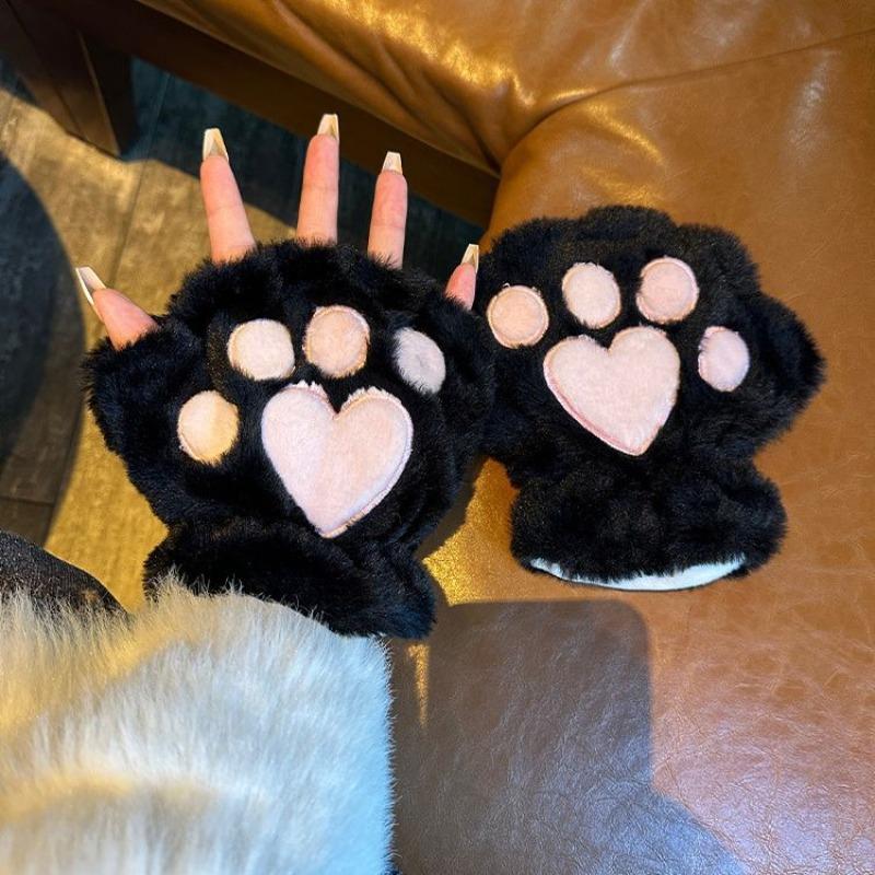 Paws Cute Cartoon Bear Claw Plush Gloves Women's Winter Warm Plush Thickened Bear Paw Cycling Bike Skiing