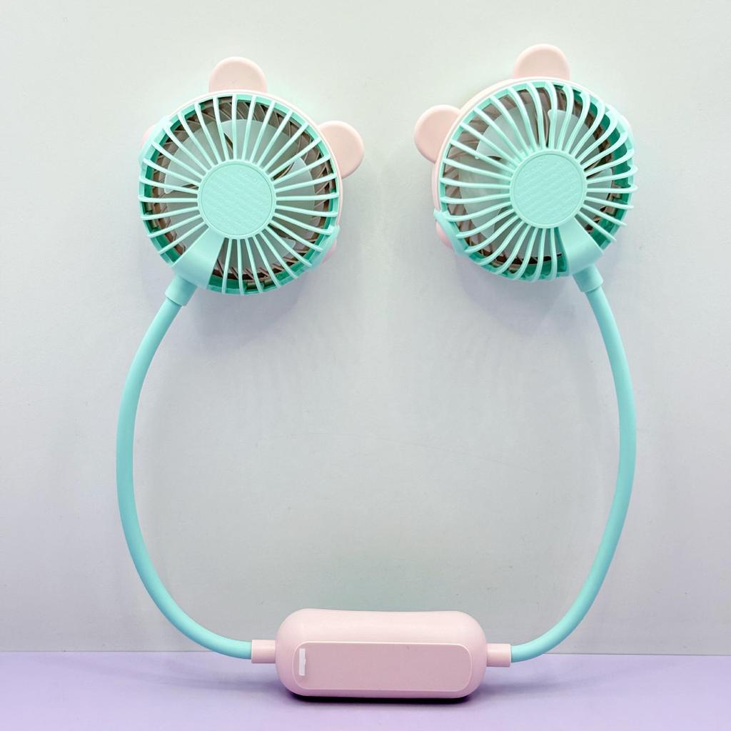 Portable Cartoon Pocket Fan: USB Rechargeable, Hanging Neck, Desktop Use, Ideal for Students & Outdoor Activities