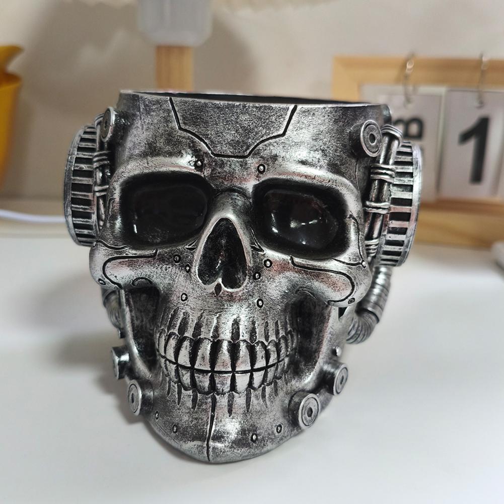 Style Flower Pot Resin Skull Planter with Drainage Hole for Home Office Decor Steampunk Skull Flower Vase Halloween Day