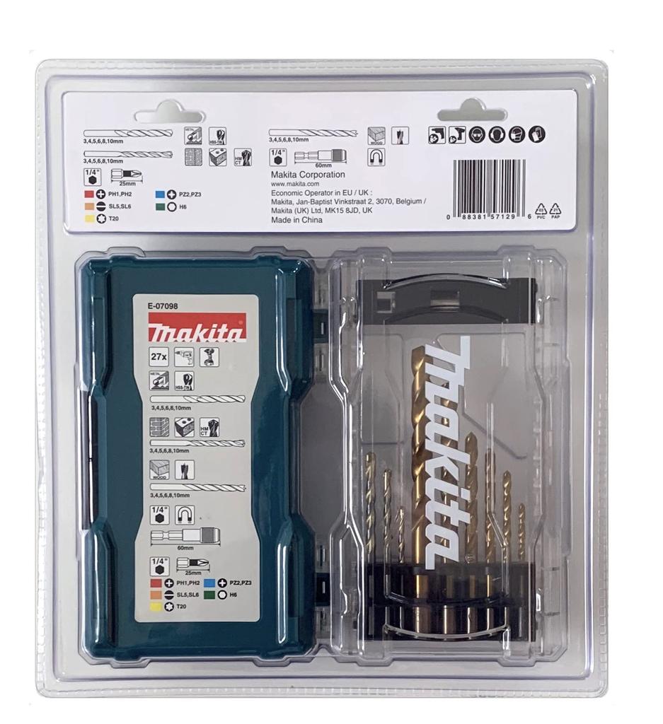 Makita Drill Bit Driver Bit Socket 27pcs Case Included Includes 6 metalworking drill 6 woodworking drill 6 concrete drill 8 driver and driver bit