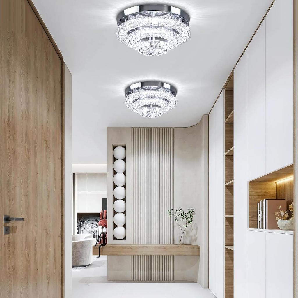 11,8 Zoll Kristall-Kronleuchter Moderne Kristall-Deckenleuchte LED-Kronleuchter Halb-Einbau-Kronleuchter Kaltweiß