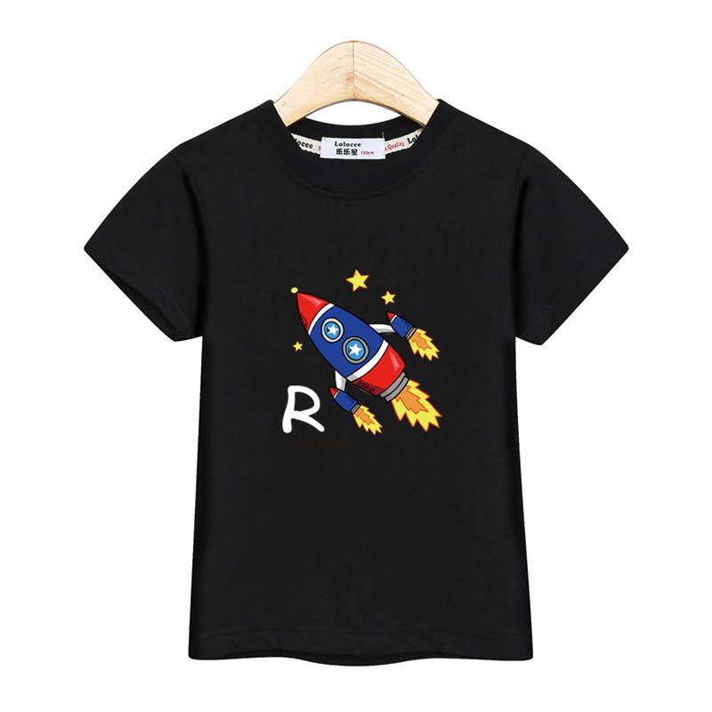 2026 New Boys Short Sleeved T-shirt New Space Rocket Cartoon Clothing Baby Kids Summer Shirt Tops 3-14T