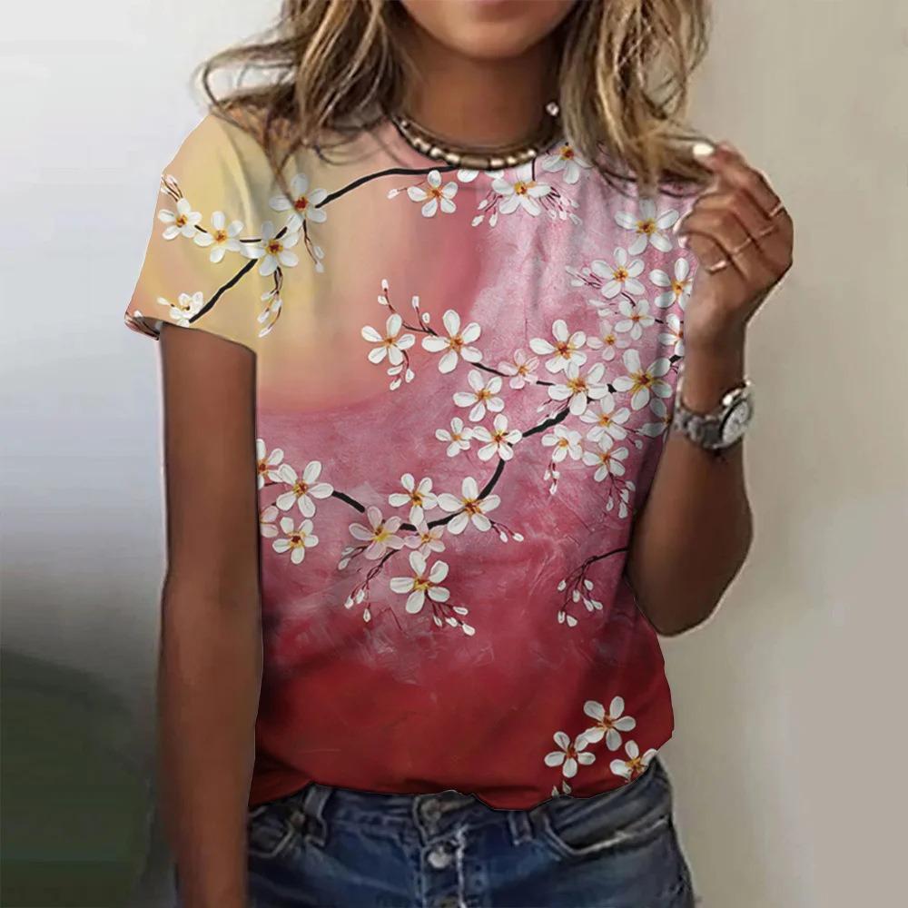 Schönes florales 3D-Digitaldruck Damenmode lässiges Rundhals Kurzarm T-Shirt