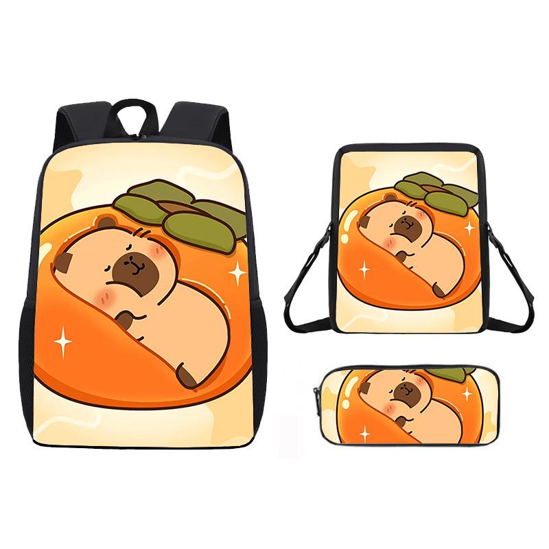 Ice Cubes Doughnut Capybara Cute Cartoon Pattern Backpack Three Set Piece