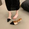 Summer New Fashion Pointed Thin Heel Sandals French Color Matching Light Mouth High Heels Empty Fashion Women's Shoes