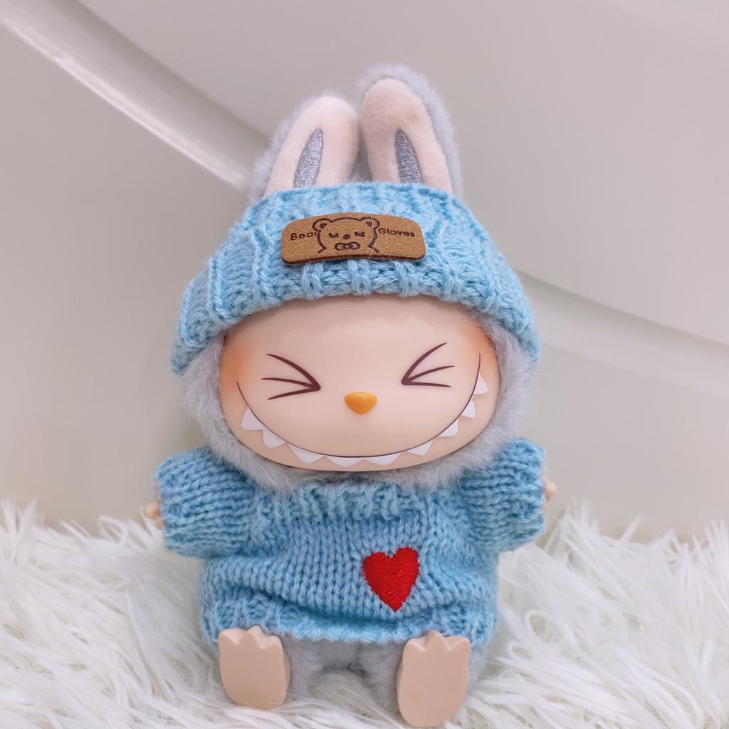 For 17cm Labubu Doll Outfit Clothes Bear Label Hat Love Sweater Set Cute Decoration Little Clothes