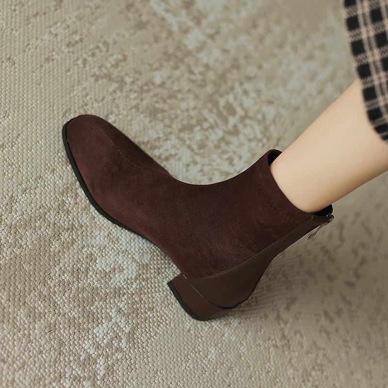 Damen-Wildleder-Stiefeletten mit dicken Absätzen für Herbst und Winter neue Damenstiefel