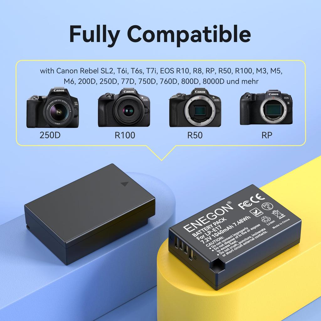 ENEGON Kompatybilny z dwiema ładowarkami Micro USB dla aparatów Canon EOS Rebel EOS EOS i 9000D Digital SLR LP-E17 R100, R50, RP, R10, R8, T8i, T7i,