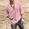 Designer Spring Summer Men's Casual Cotton Linen Solid Color Long Sleeve Shirts Loose Stand Collar Shirts