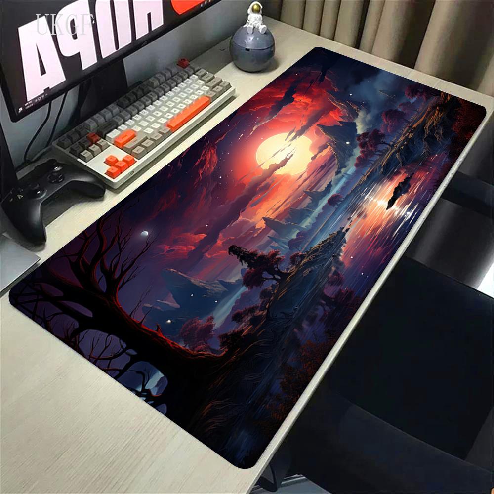 Alfombrilla de Ratón de Goma Impresión HD 900x400 Paisaje Montaña Atardecer Alfombrilla de Ratón Cartoon XXL Alfombrilla de Ratón Extendida Alfombra Antideslizante para PC