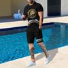 Plus Size Men's Summer Suit Round Neck Short Sleeved Shorts 3D Printed Loose Men's Casual Sports Set