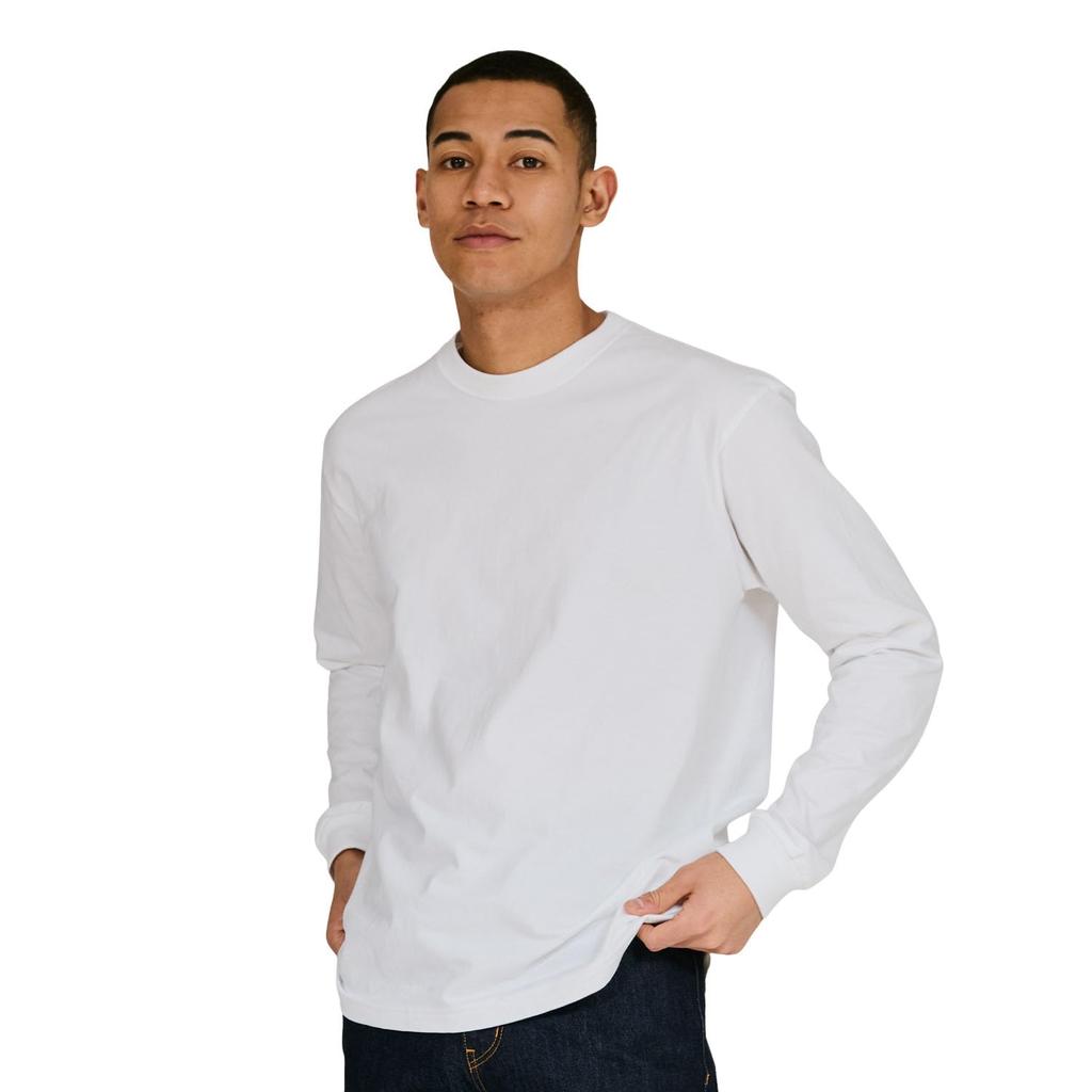 Hanes Long Sleeve Round Thick Solid Size L Beefy-T T-Shirt, 100% Cotton, Neck, Tagless, Fabric, Color, Men's White, (H5186)