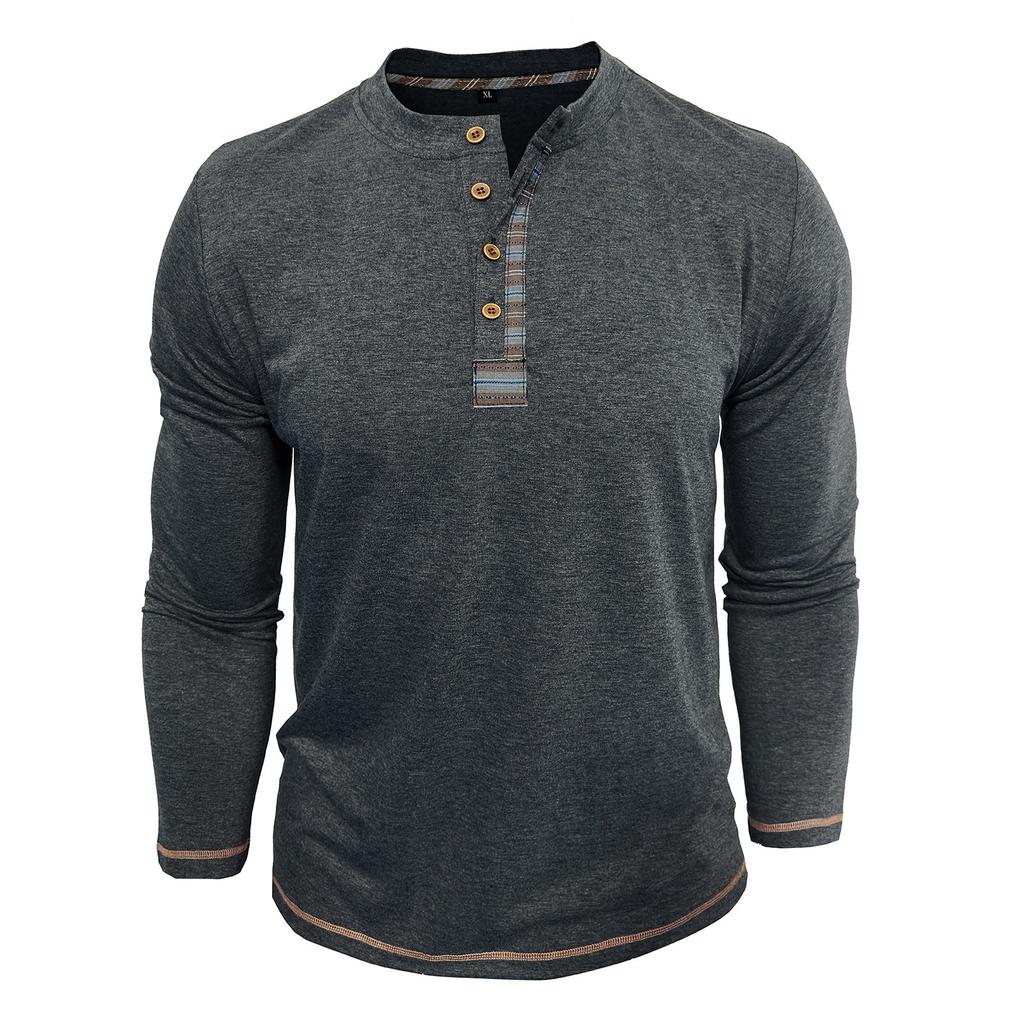 Herren Henley Kragen Langarm T-Shirts Einfarbig Frühling Herbst Freizeit T-Shirt Herren
