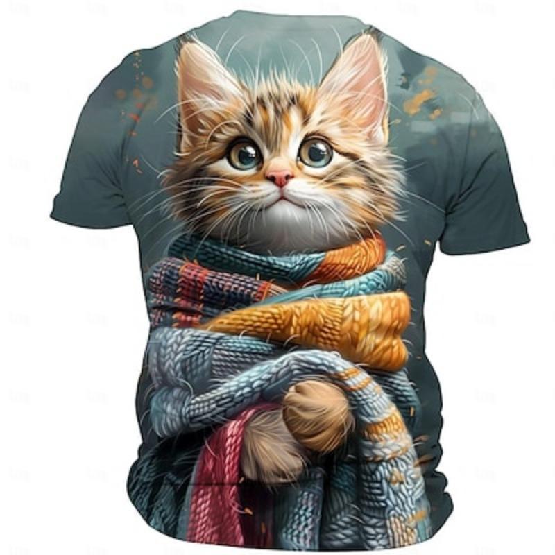 Men's Graphic Cat T Shirt Short Sleeve T Shirt 3D Print Crew Neck Shirt Retro Vintage Casual Street Style Sports Outdoor Holiday Going Out