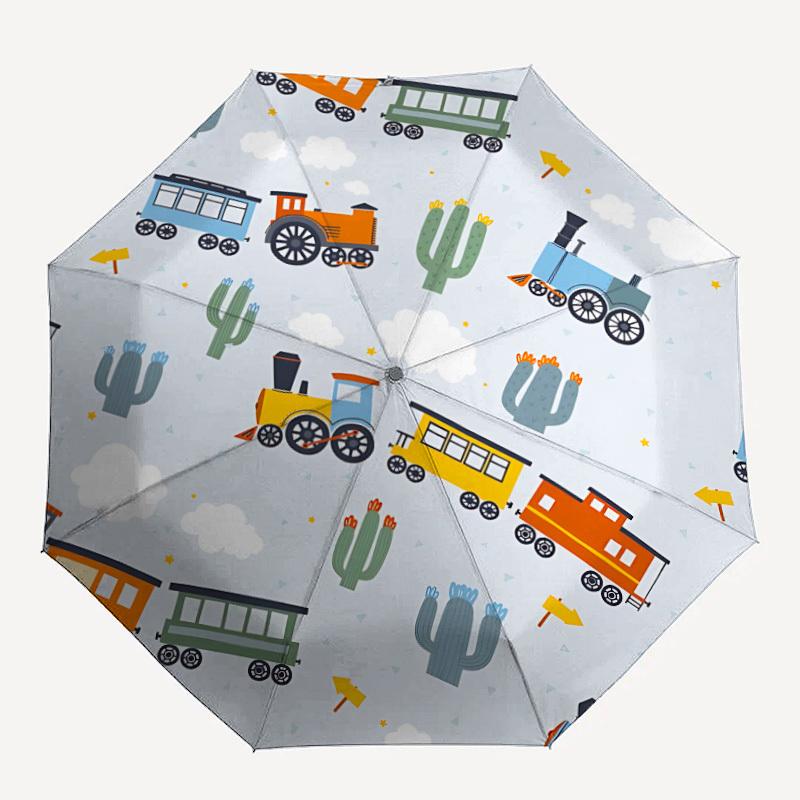 1pc Trains Cacti Automatic Open/Close Umbrella with One Touch Button,, Windproof Design   Lightweight Portable Umbrella for Women & Men6127
