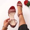 Women Sandals 2025 New Casual High Heels Shoes Women Open Toe Summer Luxury Shoes Shallow Ankle Strap Low Heels Sandals Woman