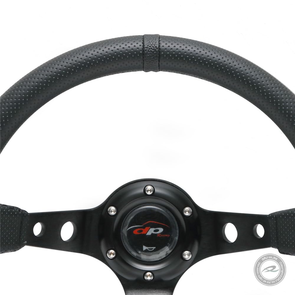 Deporacing Steering Wheel, 32mm Deep Cone, 70mm, Perforated PVC Top, Black Line, Black, Black Stitching (D32PB)