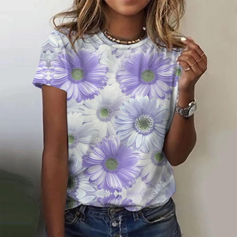 Women Flower Printed Women's T-Shirt Oversized T-Shirt Popular Clothes Women Clothing Short Sleeve Tee Blouse