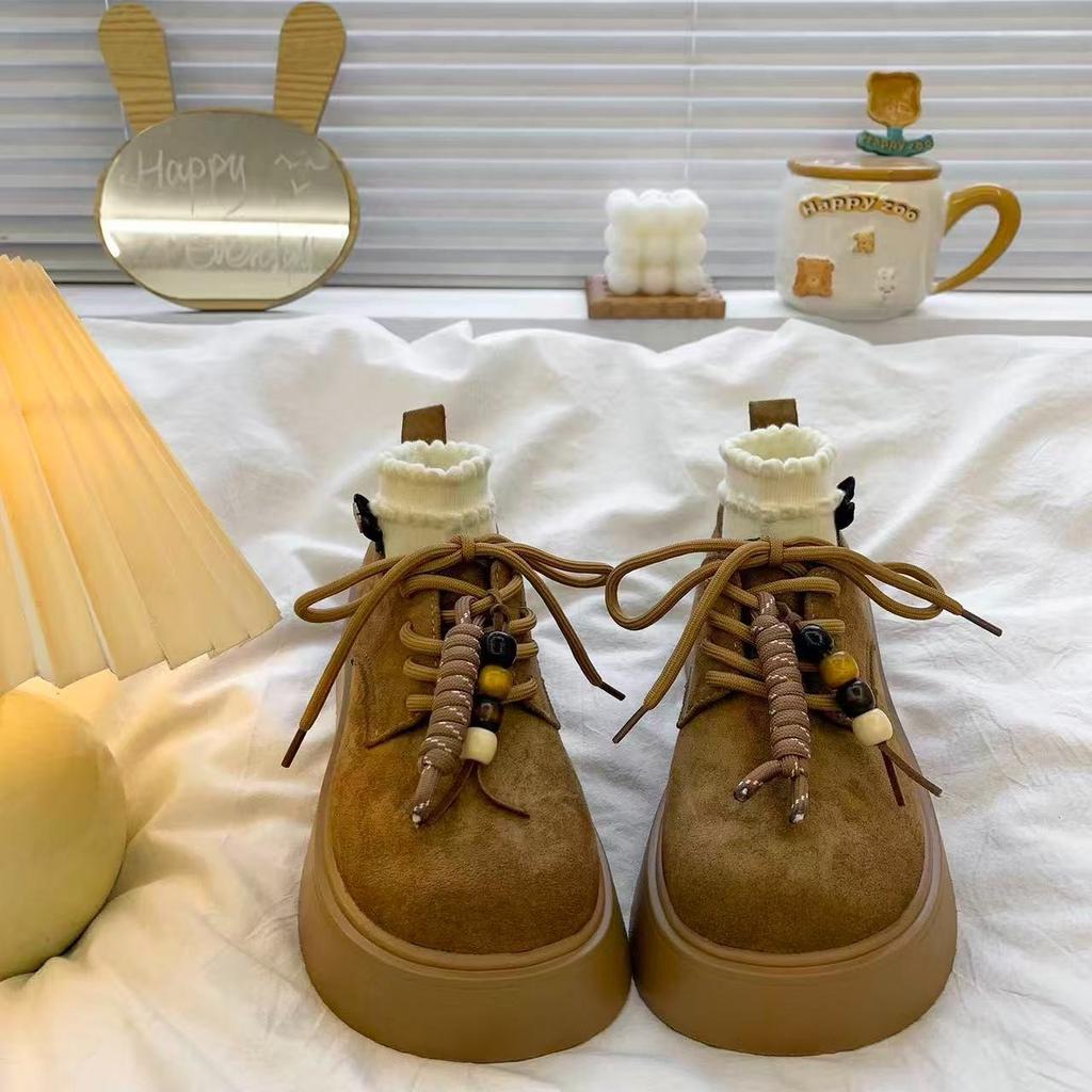 Retro beaded Birkenstocks women's shoes spring and autumn 2025 new loafers thick-soled heightened lace-up Birkenstocks