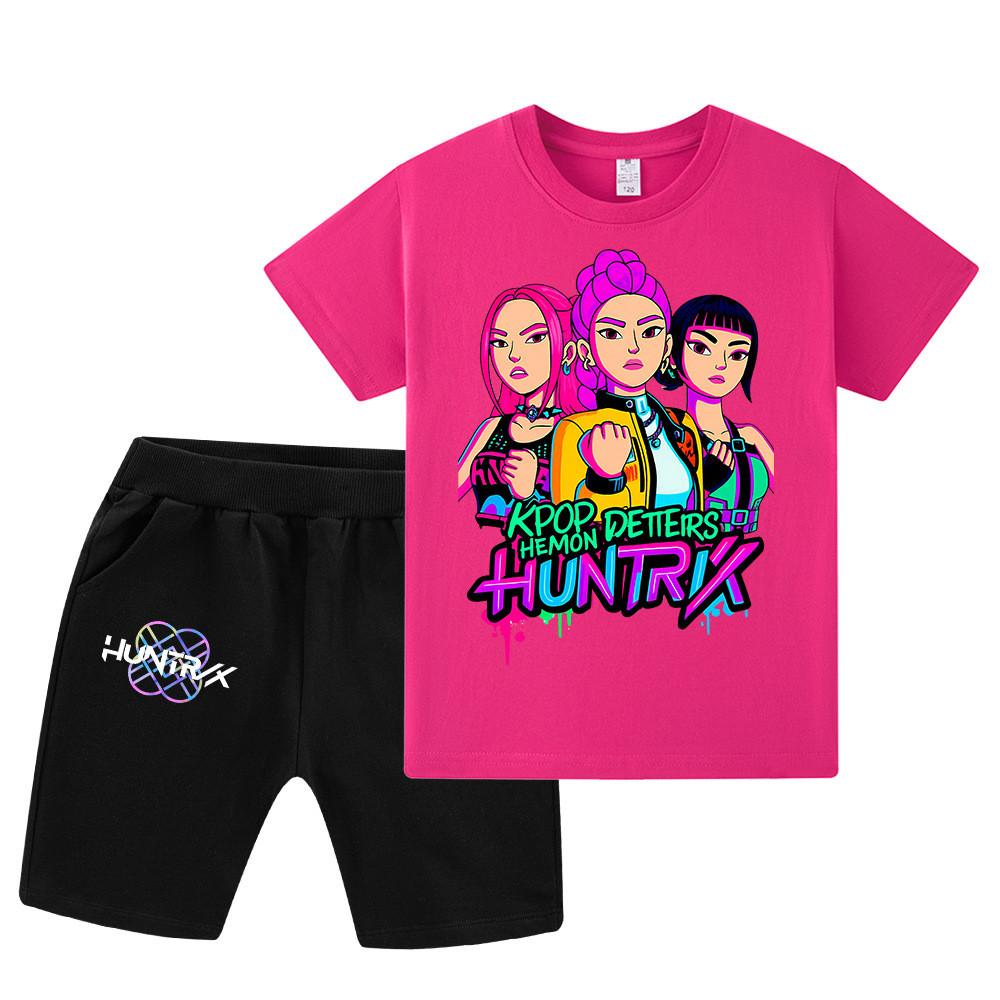 WA1210 Kids Boys Girls Kpop Rumi Zoey Mira Print Short Sleeves T-shirt Shorts Pants Sets