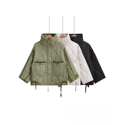 Vintage Casual Solide Frauen Übergroße Jacken Taschen Zipper Rollkragen Dicke Mäntel Neue Mode 2024 Herbst Winter Outwear