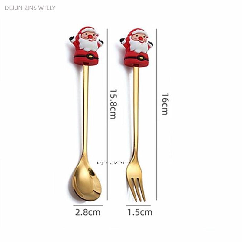 Christmas Dinnerware Set Golden Stainless Steel Spoon and Fork Set Cute Children's Gifts Rice Spoon Fruit Fork Table Accessories