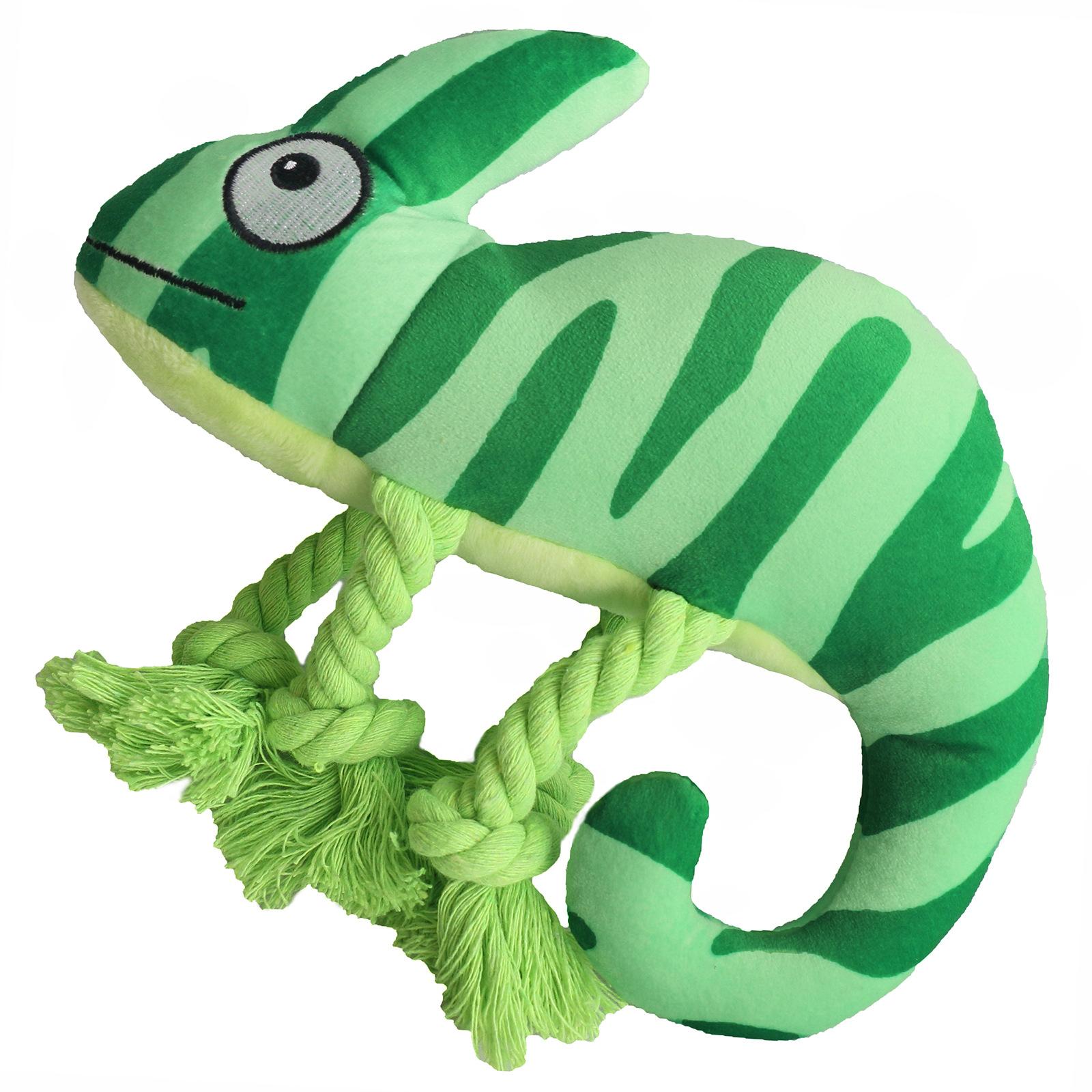 Striped Chameleon Lizard Plush Dog Toy Knotty Rope Puppy Pet Squeak Toy зелёный