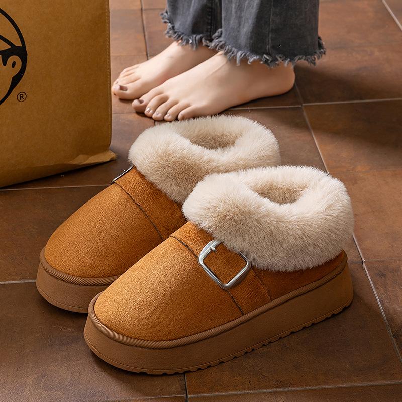 Pantufas de Algodão para Aquecer os Pés para Casais, Pantufas Antiderrapantes de Sola Grossa, Pantufas de Algodão Grossas para Outono e Inverno, Saco e Sapatos de Algodão Plush