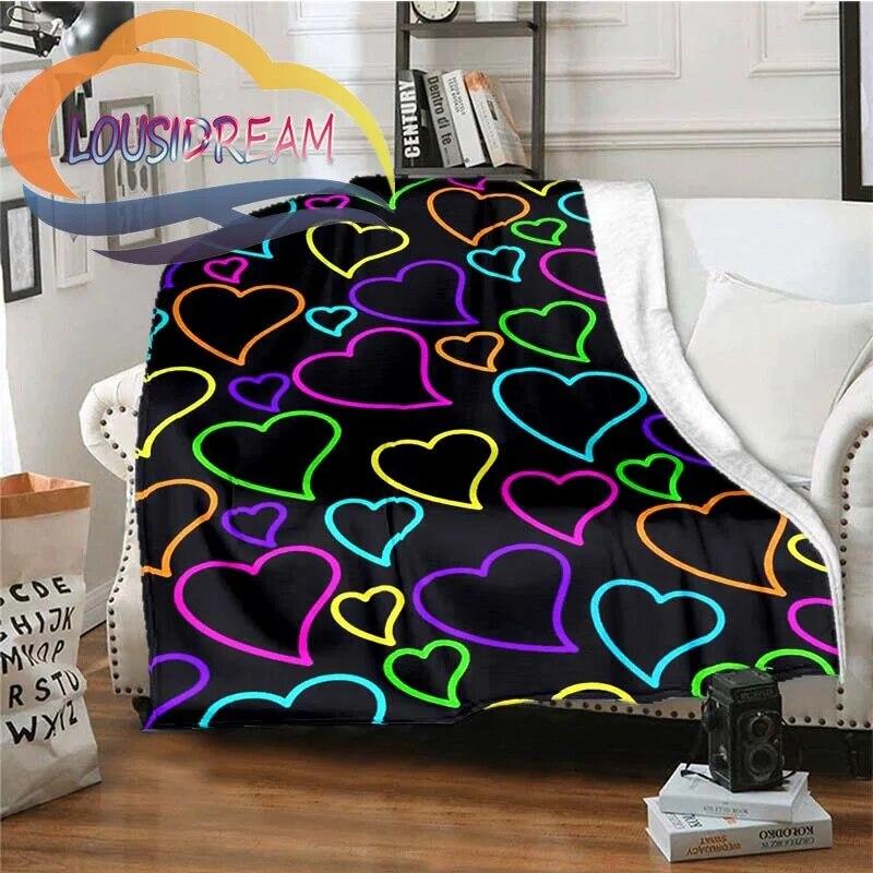 Love-miss You-gift for Girlfriend Fluffy Blanket Flannel Warmth Soft Plush Sofa I Love You Heart Pattern Blanket Tourist