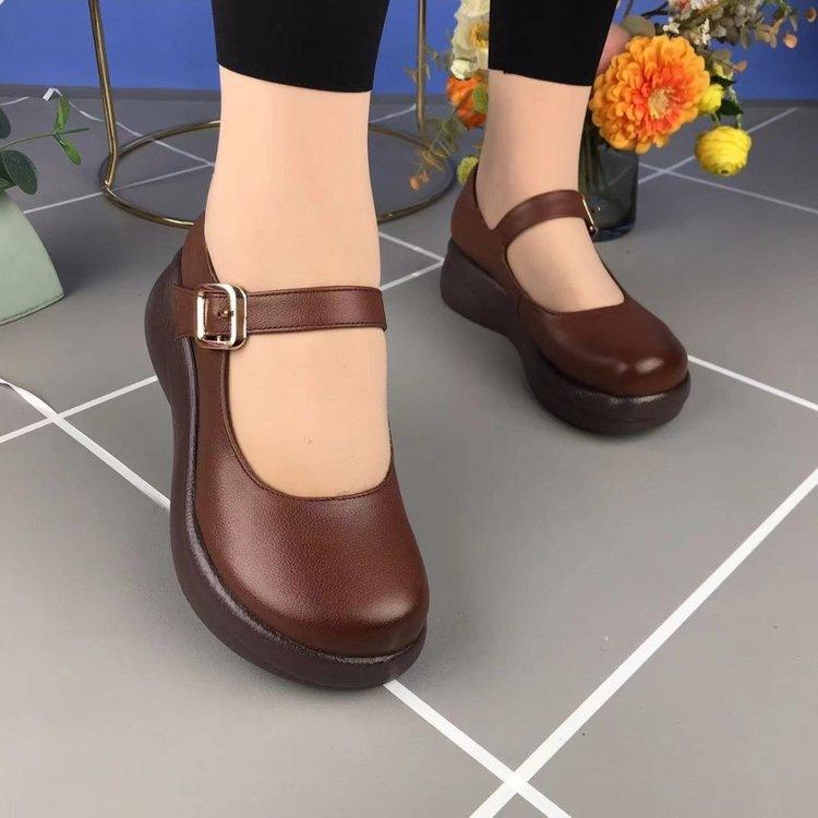 Retro Casual Leather Shoes Muffin Platform Spring New Mary Jane Shallow Mouth Single Shoes Round Head Shoes