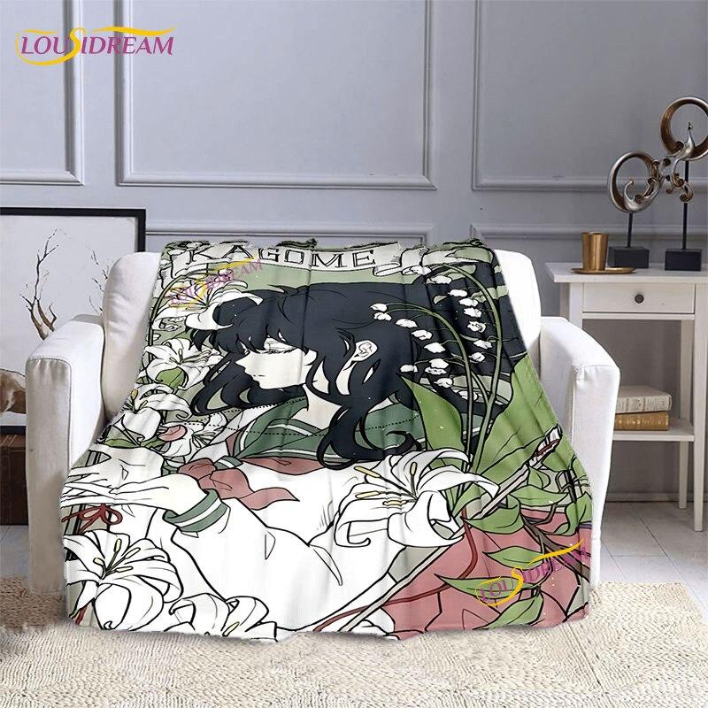 Anime flanelová deka InuYasha Print Deky Hanyou No Yashahime 3D Dětská Deka Dospělí Domácí Dekor Módní Party Deka Dárek