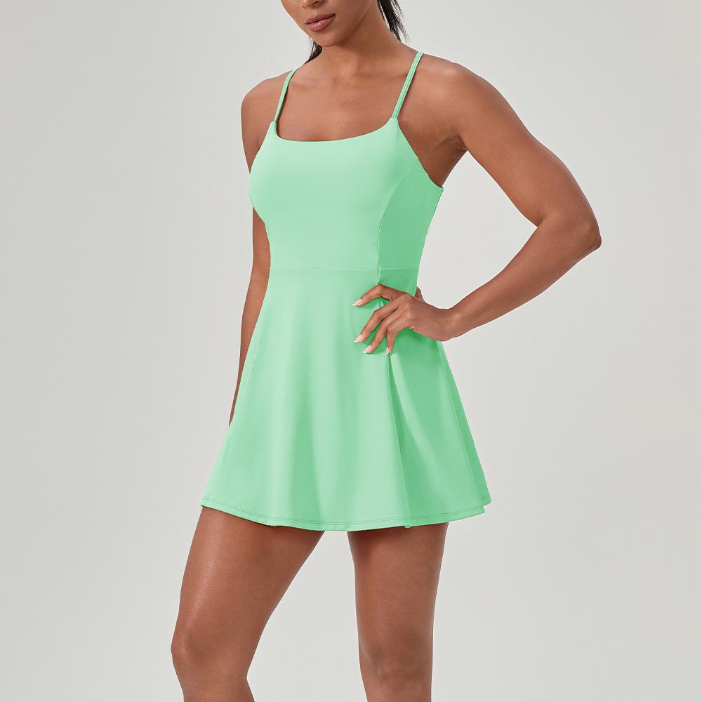 Abito da Tennis Fitness Estivo da Donna con Imbottiture sul Seno - Sensazione Nuda, Tuta-Gonna Asciugatura Rapida