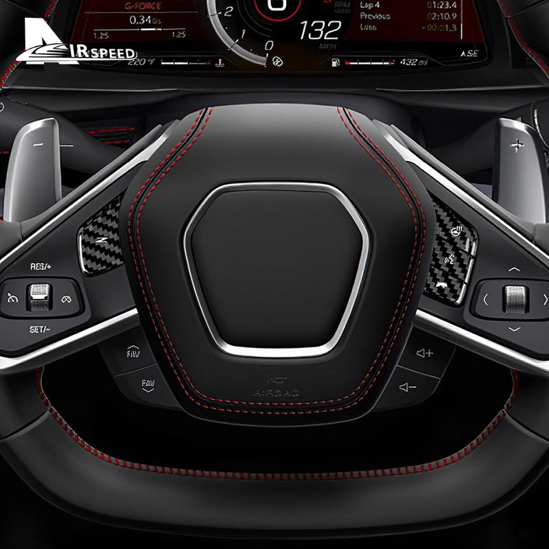 For Chevrolet Corvette C8     Real Hard Carbon Fiber Car Steering Wheel Button Cover Interior Trim Accessories