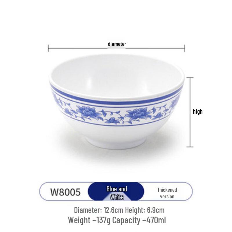 Commercial Melamine Blue  White Porcelain Style Bowl