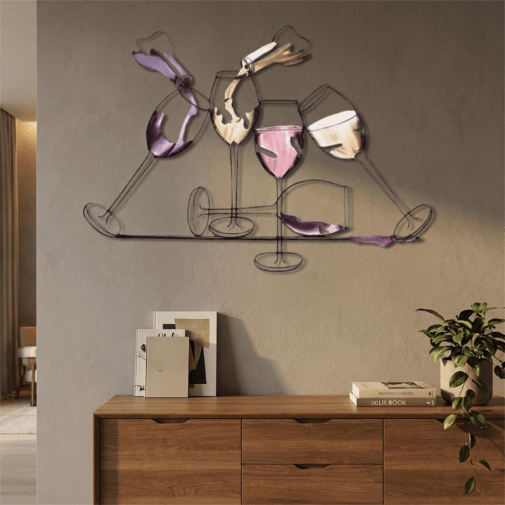 Iron Art Colorful Wine Glass Wall Art 2D Flat Wall Art Sculpture Wine Cup Wall Hanging Living Room