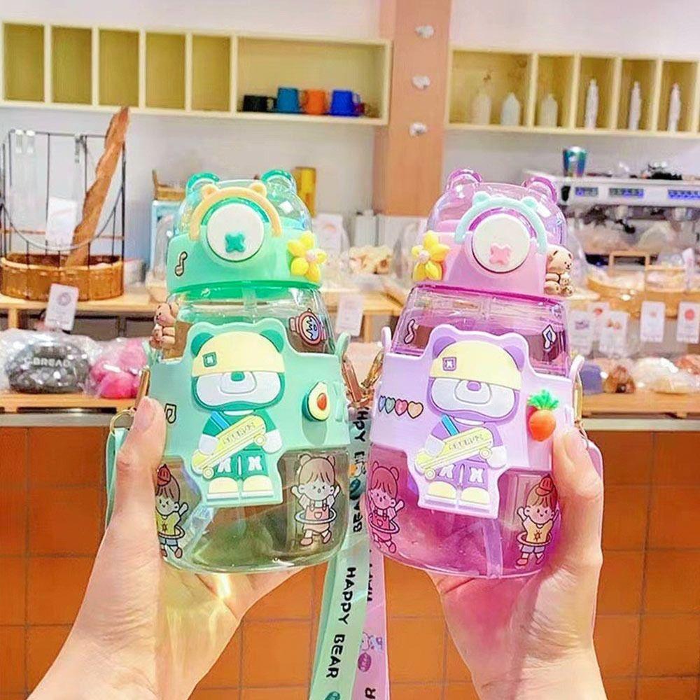 600ML With Strap Water Cup Leakproof Beverage Kettle Creative Kids Summer Water Bottle  School