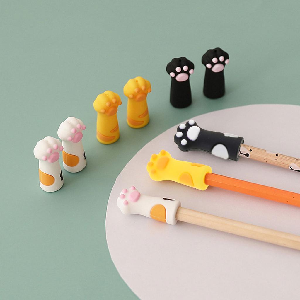 Topper pentru creion din silicon pentru desene animate 3 bucăți Topper pentru creion pentru labe de pisică pentru ameliorarea stresului Capac de creion din silicon anti-mestecat pentru copii student