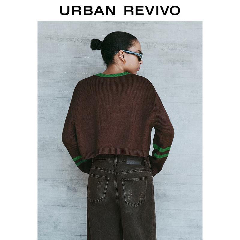 UR Dámský svetr v americkém vysokoškolském stylu s barevným blokováním a žakárovým úpletem