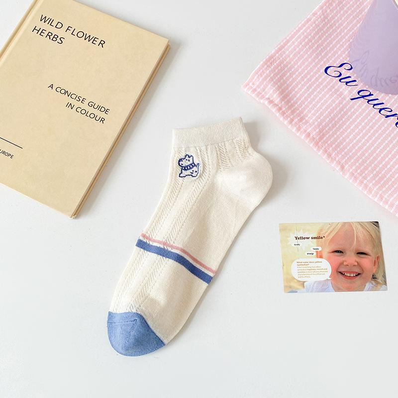 Women's Spring and Summer Short Cotton Socks, Breathable Boat Socks, Sweat-absorbing Net Socks, Summer Thin Girls' Cartoon Short Socks Trend