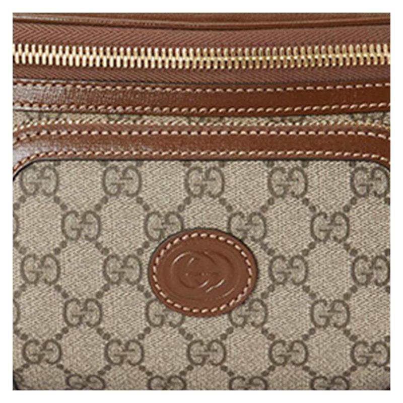 Gucci GG Supreme Double G Logo Zipper Closure Adjustable Shoulder Strap Canvas Waist Bag Large Size Men's Brown/beige