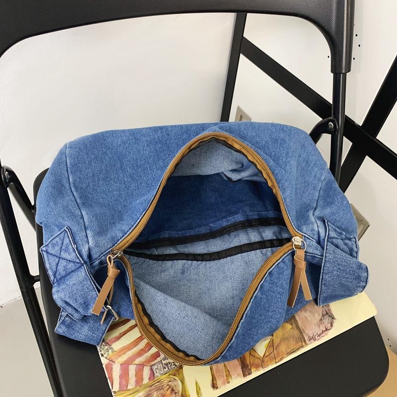 Women's Vintage Denim Hobo Bag Zipper Crossbody Bag All-Match Bag For School Work