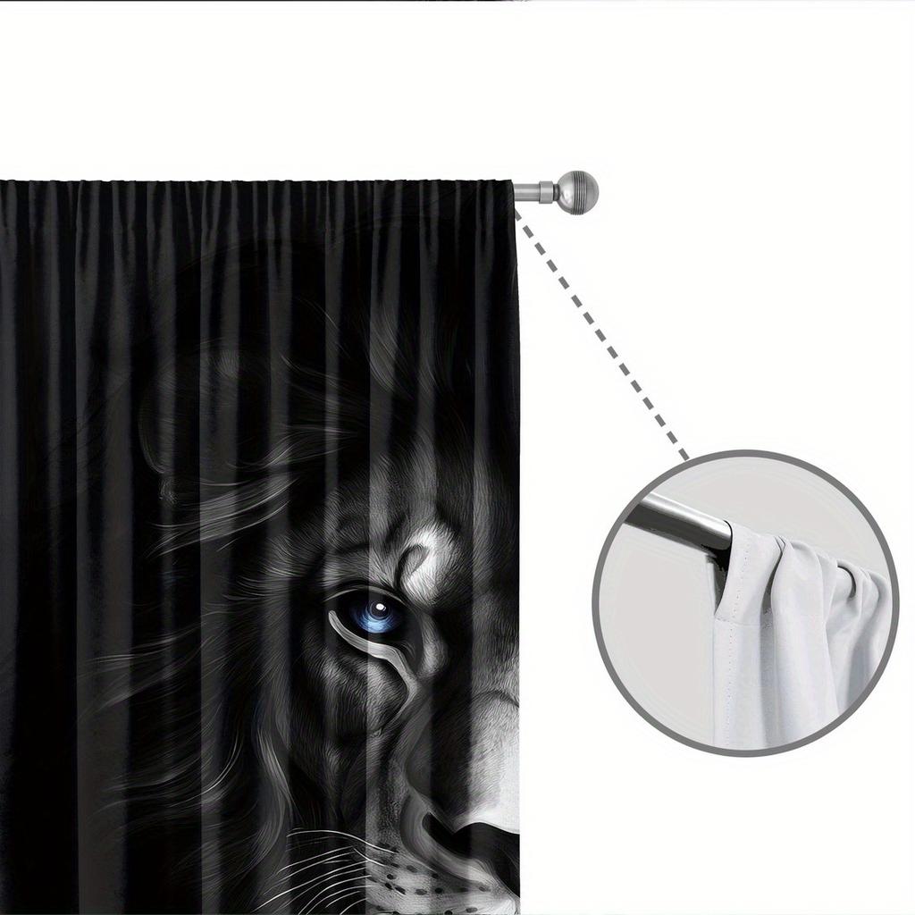 2pc Lion Print Pattern Curtains   Suitable for Bedroom   Living Room   Kitchen Curtains   Machine Washable Polyester