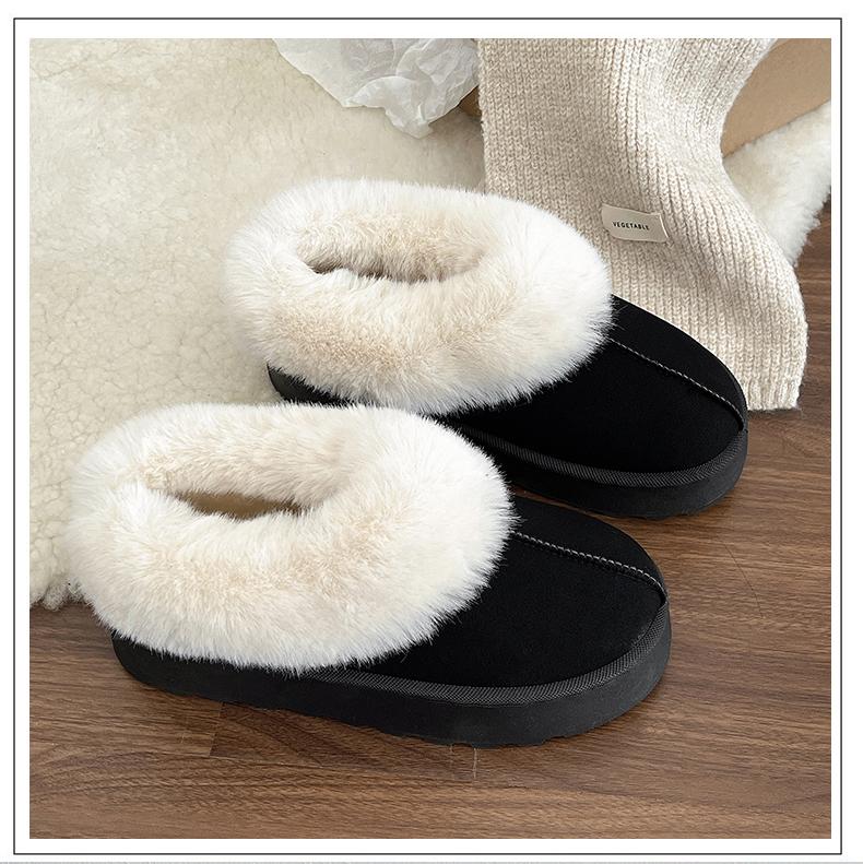 Mode Bottes pour femmes Chaussures plates rondes pour femmes Chaussures à enfiler Plateforme Cheville Peluche courte Femme Bottes de neige Extérieur Antidérapant Garder au chaud Chaussures